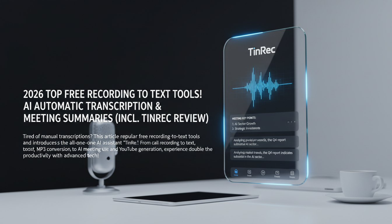 【2026最新】免費錄音轉文字工具推薦！AI 自動生成逐字稿與會議重點 (含 TinRec 評測)