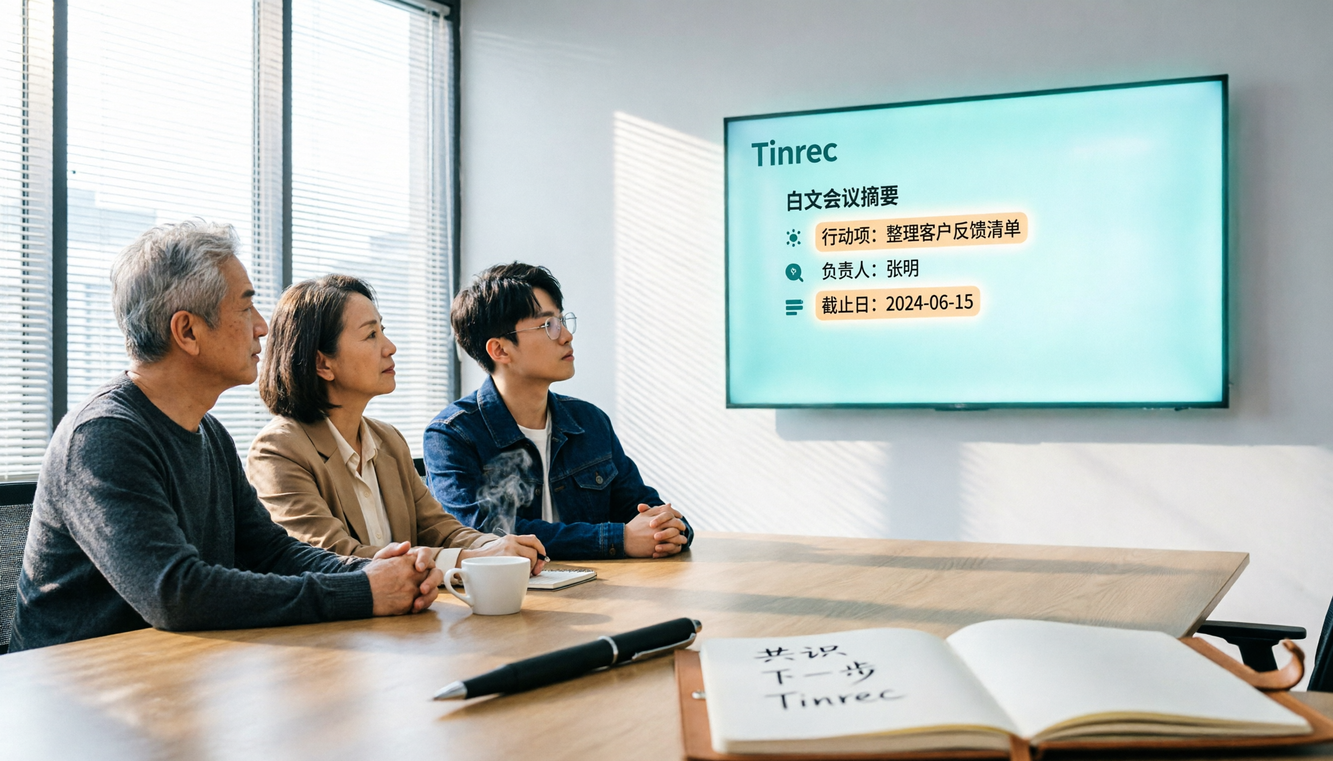2026年3款AI会议记录工具实测对比：Tinrec 如何把会议变成团队可行动资料？